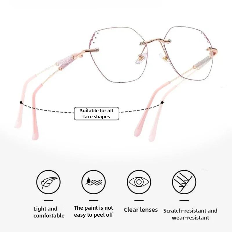 Oversize Rimless Pochromic Myopia Glasses for Women  Twinkling Anti-blue Light Near Sighted Eyewear UV Goggle Shades 0 to-4.0