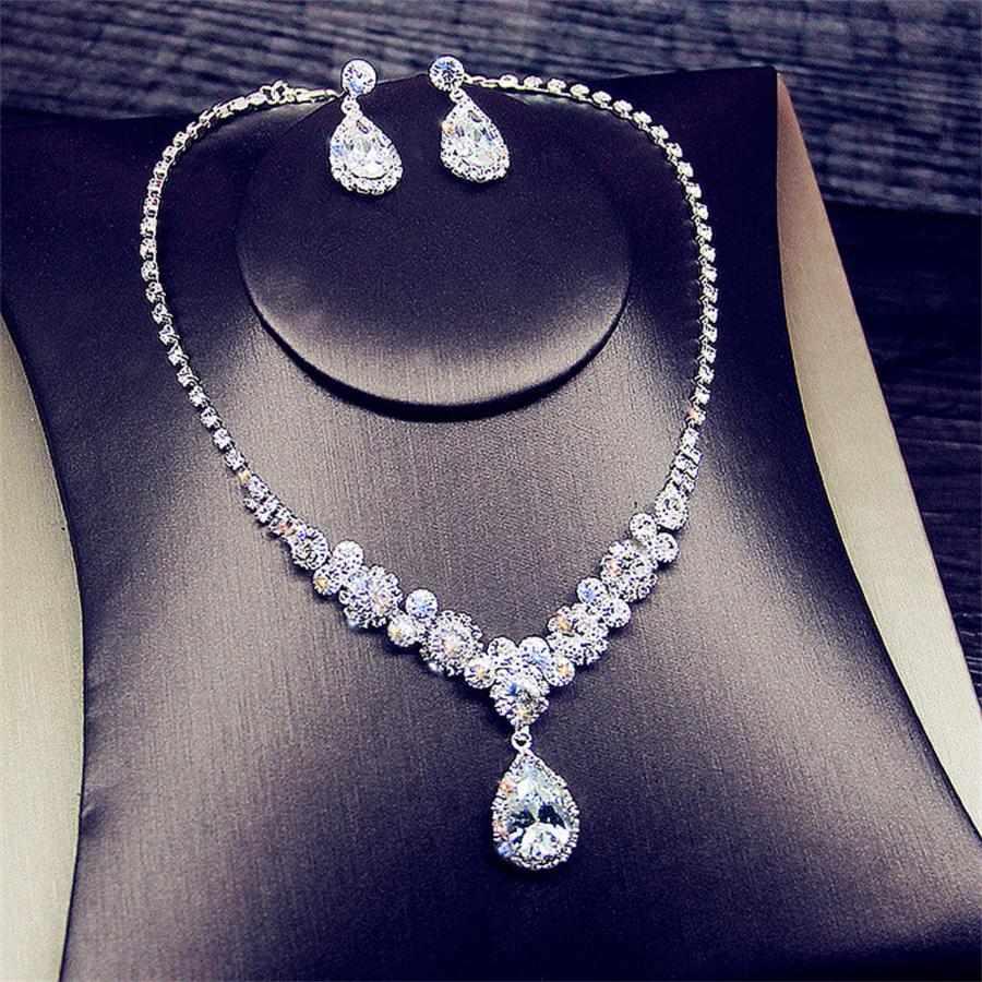New Style Fashion Exquisite Jewelry Sets For Women Bride Wedding Party Accessories Cubic Zircon Stud Earrings & Necklace Gift