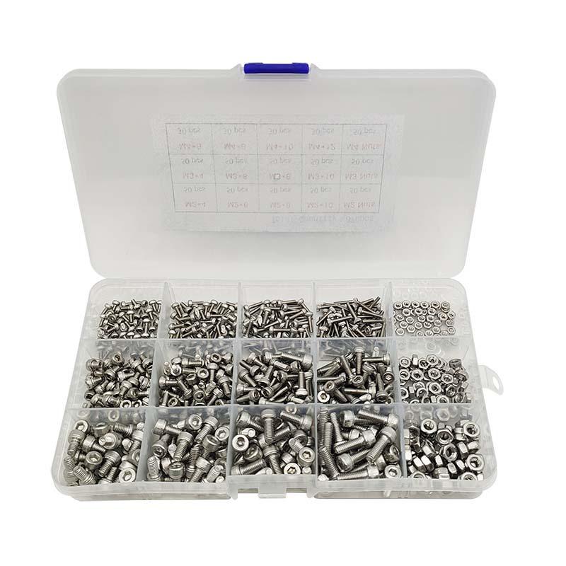 670-Piece 304 Stainless Steel Hex Socket Screw & Nut Set with Cylindrical Head, M2/M3/M4 Sizes