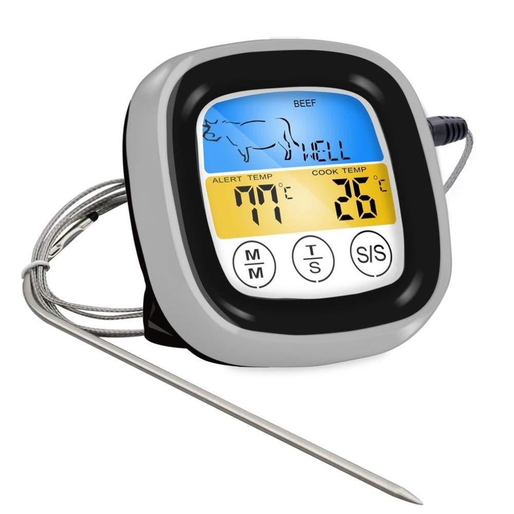 Smart Digital Meat Thermometer with Probe LCD Touchscreen Timer for BBQ Grill Oven Cooking Food Temperature Gauge Kitchen Tools
