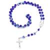 Dark Blue Glass Crystal Catholic Rosary Necklace Virgin Christ Cross Rosary Necklace