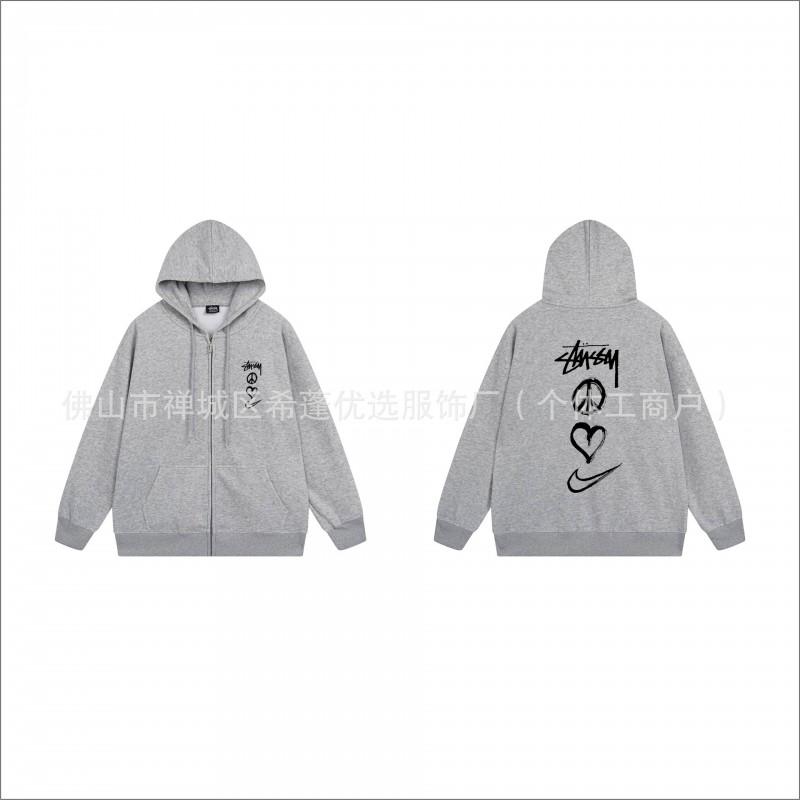 Hooded Zip-Up Sweatshirt Men Women Letter Print Loose Fit Casual Streetwear