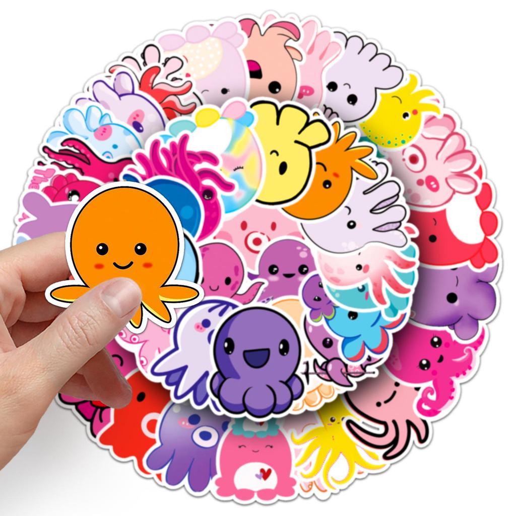 50pcs Cartoon Octopus Waterproof Stickers for Suitcase, Scooter, Computer, Tablet, and More