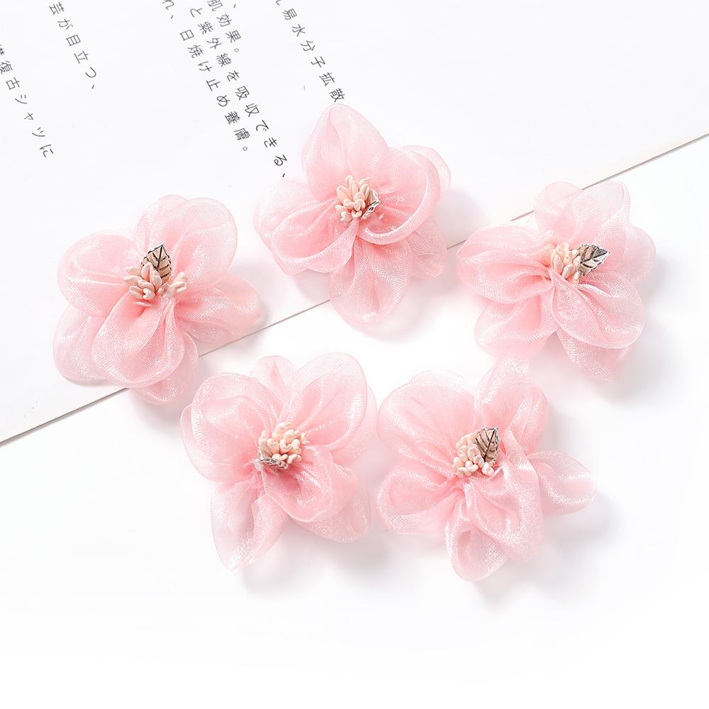 5Pcs Artificial Flowers Heads Chiffon Yarn Fake Flowers For Home Decor Marriage Wedding Decoration Craft Garland Gift Accessory