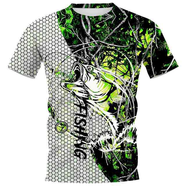 Summer Round Neck Fishing Pattern 3D Print Top Fashionable Casual Short Sleeved Men's T-shirts