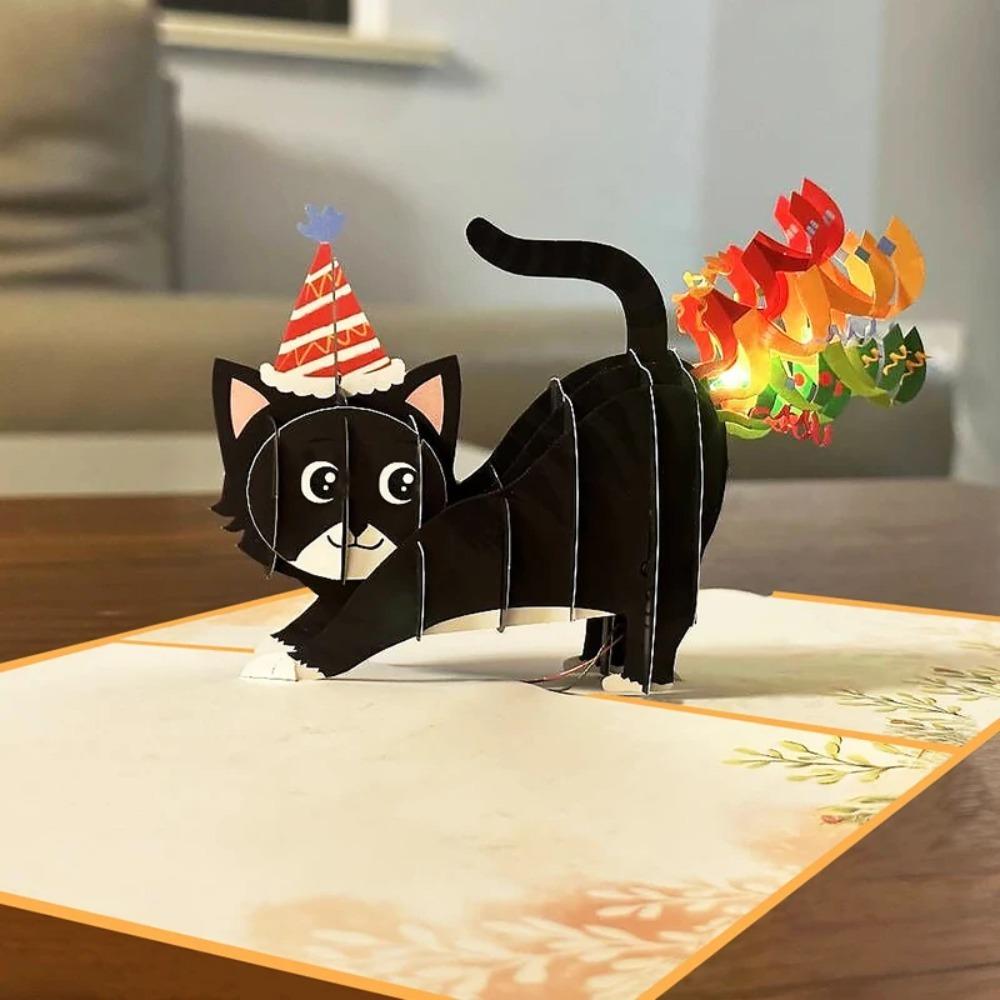 

Exquisite 3D Pop Up Greeting Card Funny Happy Birthday Blessing Card Wedding Cat