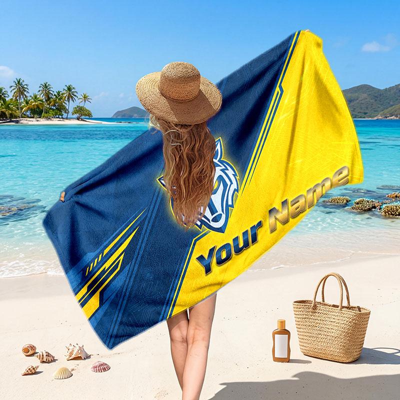 Warrington Wolves Customized Name Text Beach Towel, Soft Absorbent Towel Beach Pool Travel Personal Gift