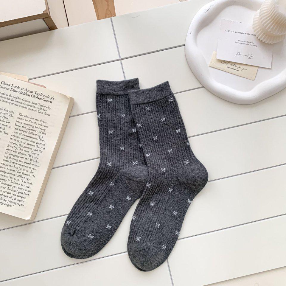 Chaussettes mi-mollet rétro style nœud français pour femmes pour l'automne/hiver