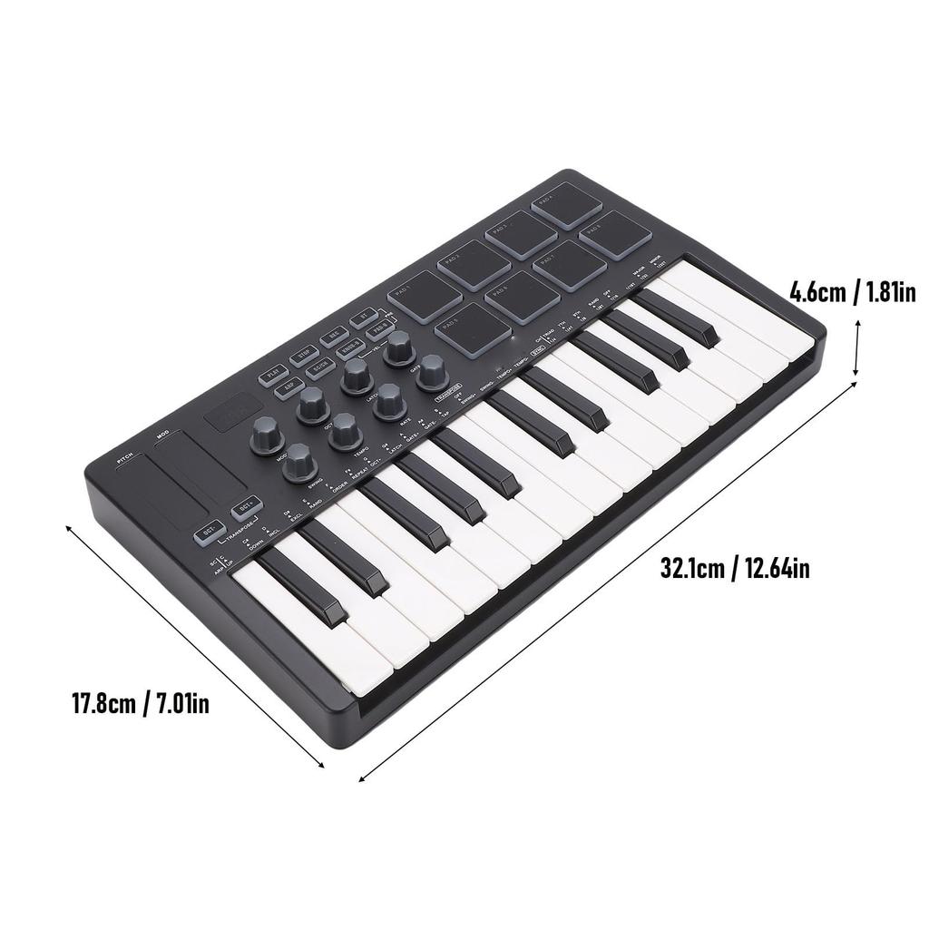 TOPINCN MIDI Keyboard Bluetooth 8 RGB Music Beginner to Black 25-Key Controller, Enabled, Wireless, Pads, Multi-DAW Compatible, Production,