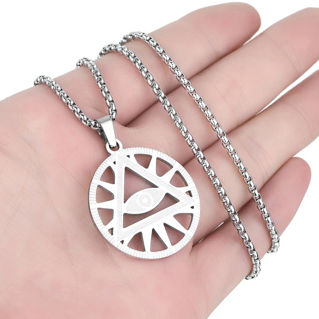 Kinitial Punk All Seeing Eye Necklace Illuminati Pyramid Pendant Hip Hop Jewelry Gift for Women Party Chain
