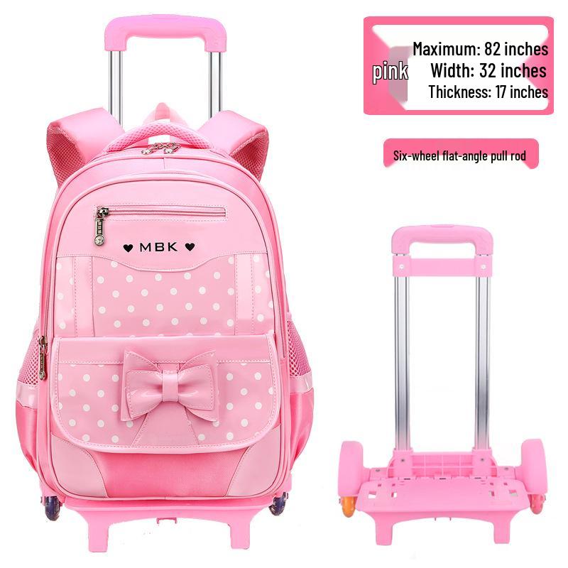 Plecak na kółkach w stylu koreańskim dla dziewcząt, w wieku 6-12 lat, klasy 1-3, 5-6 z szelkami redukującymi obciążenie.
