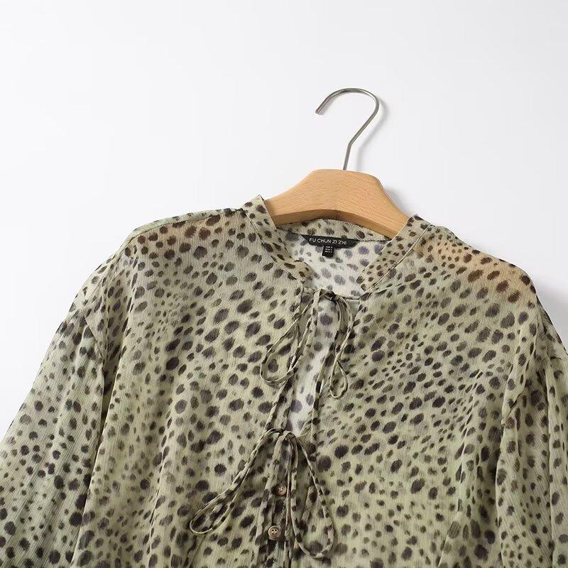 European and American Style, New Women's Clothing, Foreign Style, Sexy Spice Girl Style, Long-sleeved Shirt and Blouse with Animal Pattern.