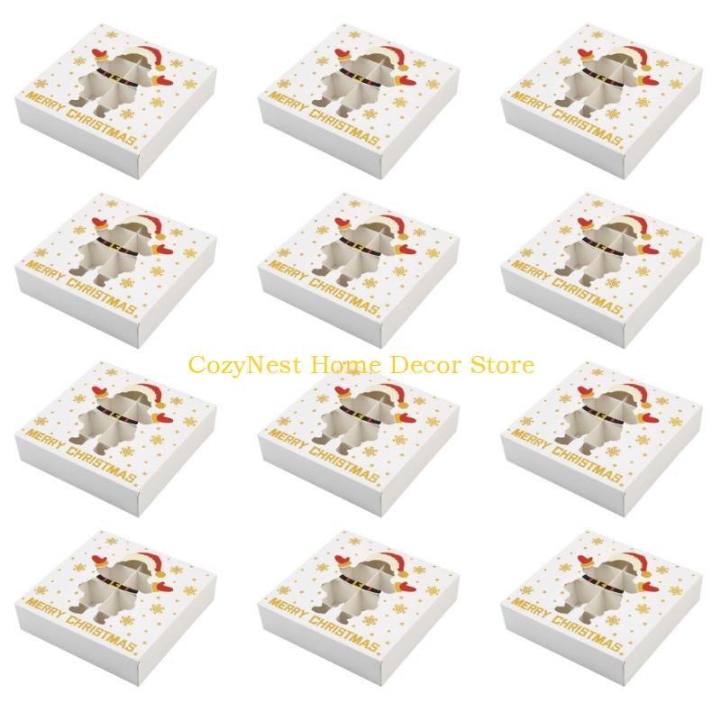 92MF 12Pcs Christmas Themed Chocolate Box Cookie Candy Chocolate Packaging Box