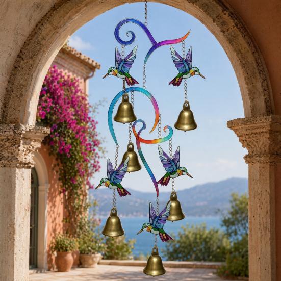 Hummingbird Wind Chimes, Lifelike Hummingbird Metal Wind Bell, Crisp Sound Garden Hanging Pendants for Garden Balcony Porch Decor