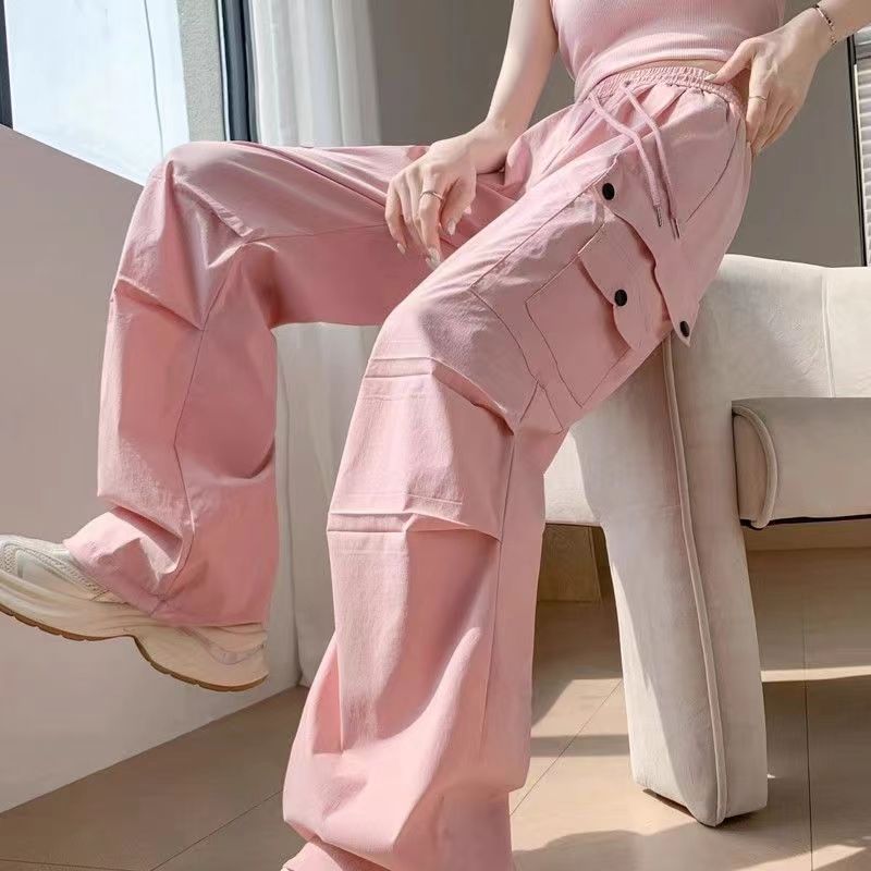 

Trendy Pink Workwear Thin High-waisted Loose Casual Straight Pants S рожевий