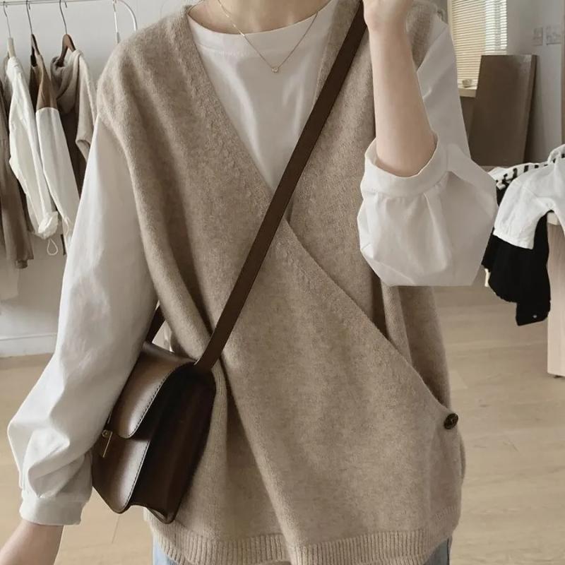 Vest for Women V-neck Sleeveless Tops Knitted Sweater Vest Oversize Loose Fit Loose Pullover Casual Versatile Sleeveless Sweater Vest