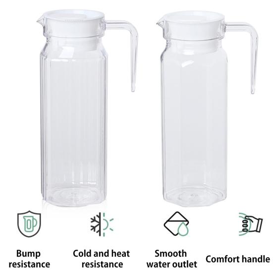 Cold Water Pitcher 1.1L Large Capacity Transparent Drink Dispenser Seal Pitcher with Lid Spout Lemonade Juice Beverage Jar for Hot Cold Drinks