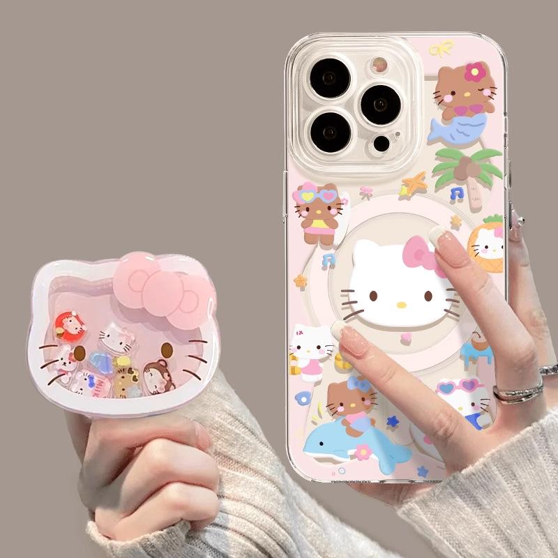 Kitty cat apple 17promax magnetic mobile phone case iPhone17pro with bracket 17 transparent case