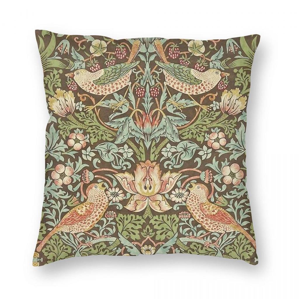 William Morris Strawberry Thief Square Pillowcase Polyester Linen Velvet Printed Zip Decor Pillow Case Car Cushion Cover