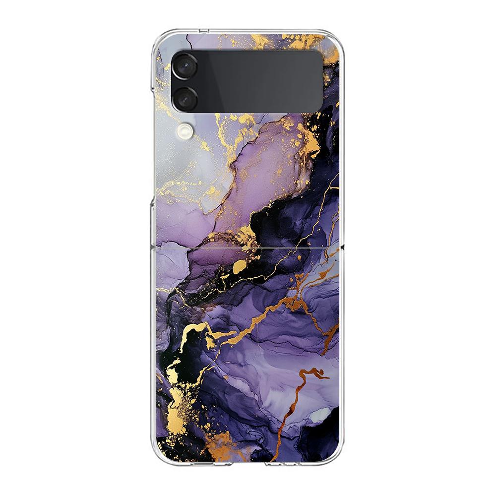 Transparent Phone Case For Samsung Galaxy Z Flip 3 4 5 6 7 Hard Folding PC Z Flip3 Flip4 Cover Marble Stone