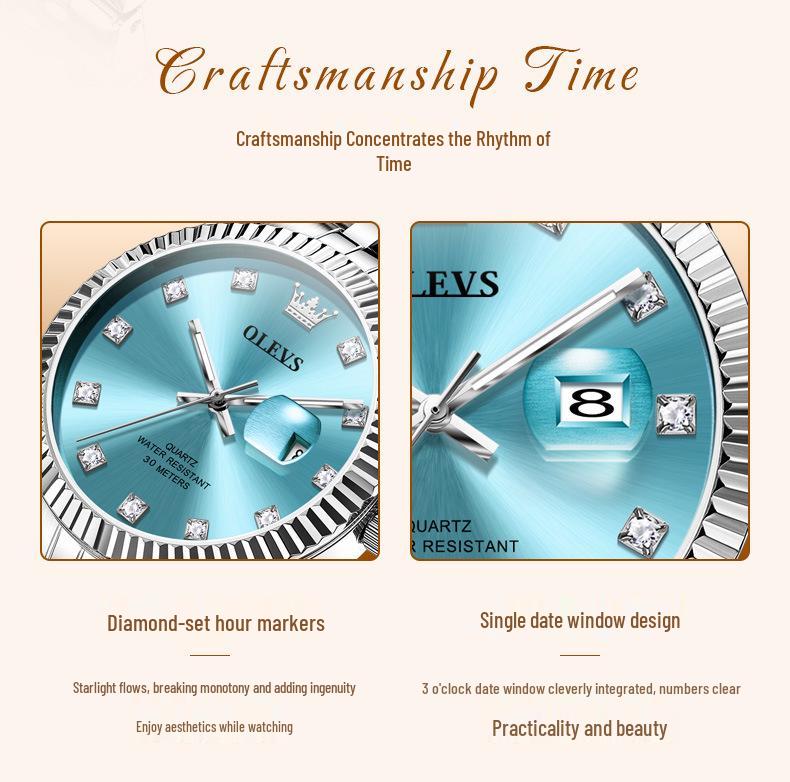 OLEVS Damen Rolex-inspirierte wasserdichte Quarzuhr - High Fashion nicht-leuchtende Armbanduhr