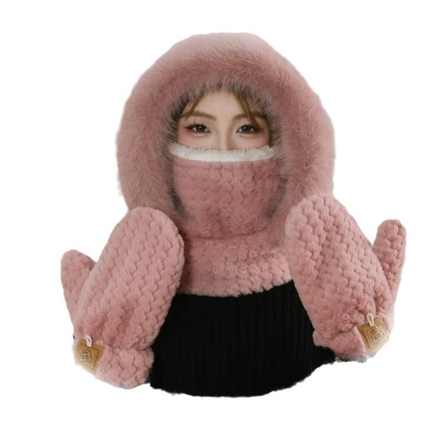 Warm Winter Beanie Hat with Scarf and Gloves for Women - Fleece-lined Cycling Windproof Hat