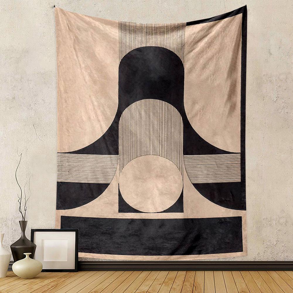 Abstract Geometric Black and Beige Design Patterned Tapestry Home Decor, Suitable for Bedroom and Living Room, Gift