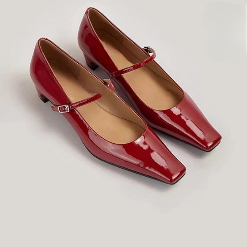 Fashion Women's Pumps 2024 Autumn New Square Toe Women Shoes Comfortable Low Heel Mary Jane Shoes Casual Fashion Female Leather Shoes