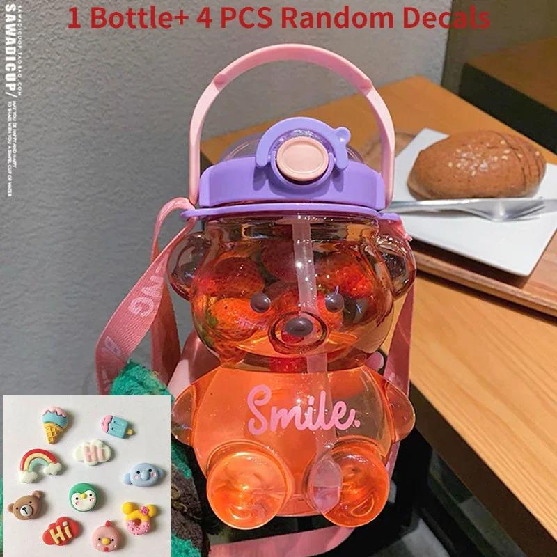 

Бутылка для воды Kawaii 1000/1400 мл, дорожный чайник в форме медведя, спортивная кружка для питья для девочек, бутылка для отдыха на открытом воздухе, большая емкость, бутылка с трубочкой 1.0L фиолетовый