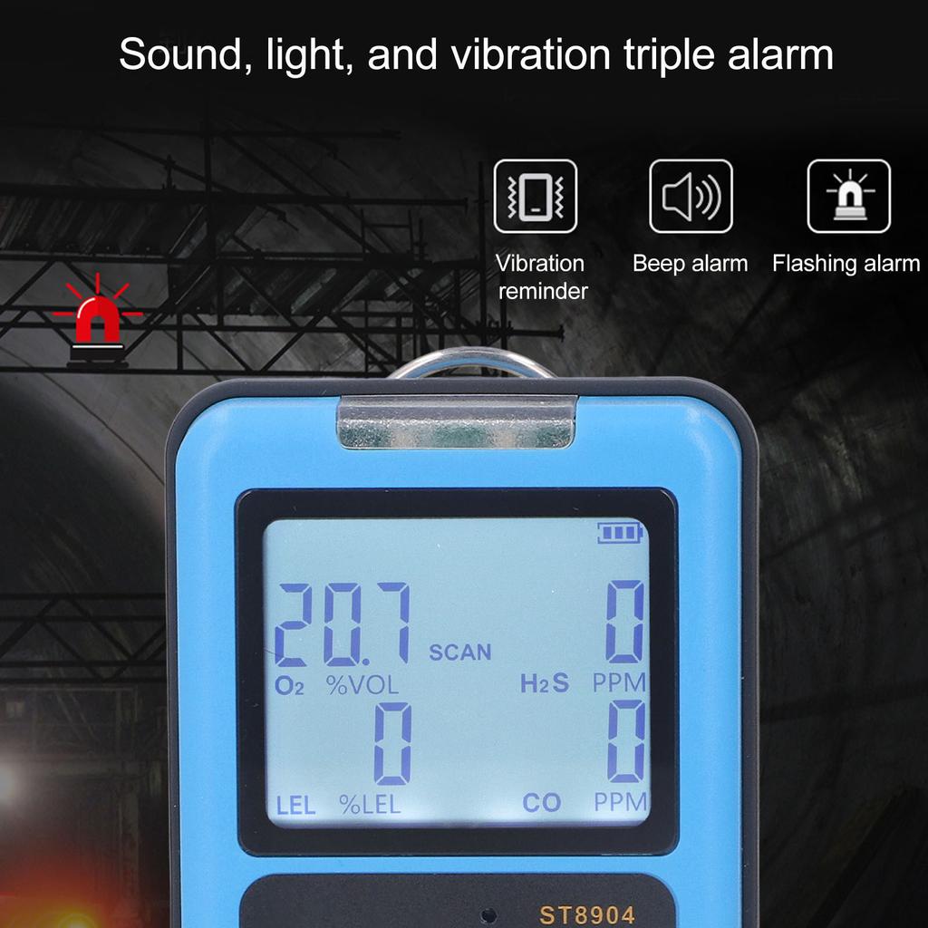 Gas Detector High Sensitivity 4 In 1 Gas Tester Quick Response Backlit Display 3 Alarm Modes for Chemical Industry