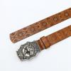 Western Denim Belt, Bull Head Big Board Buckle, Retro Silver And Green Men'S And Women'S Punk Pu Leather Belt
