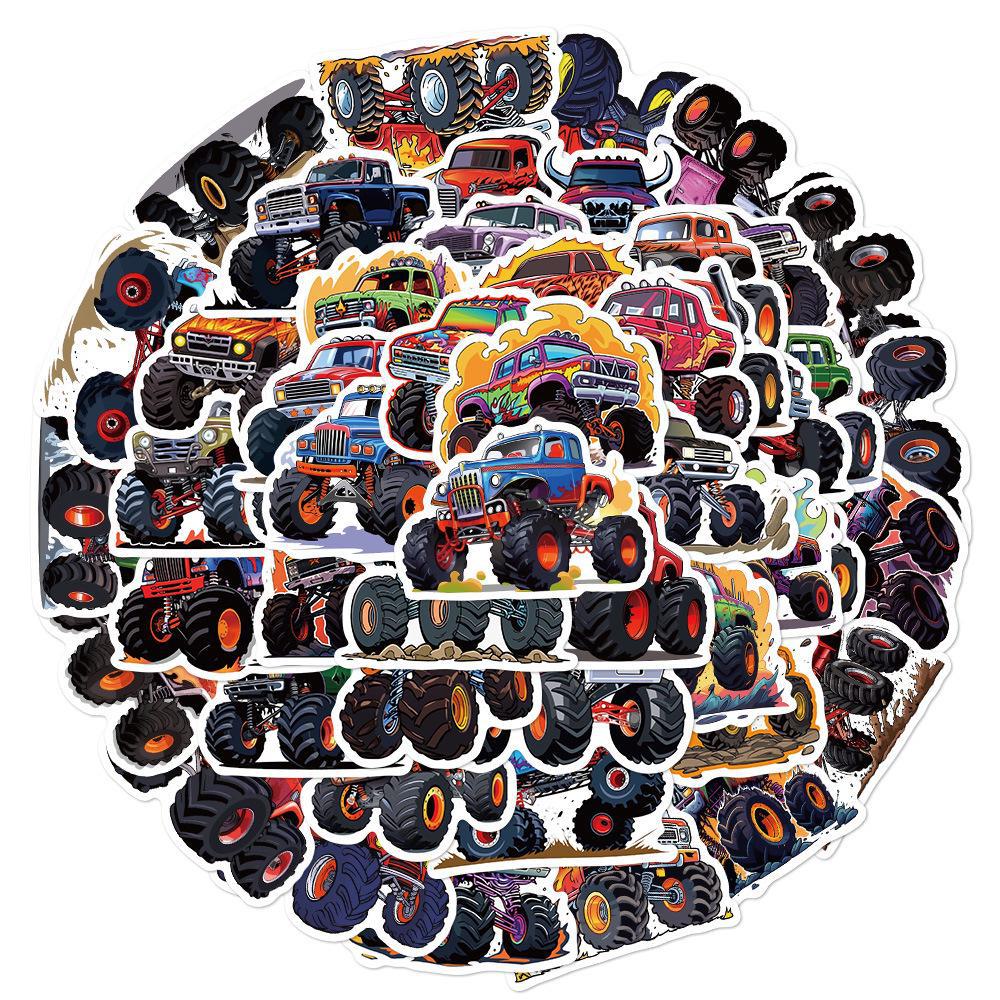 50pcs Creative Monster Truck Waterproof Stickers for Laptops and Suitcases