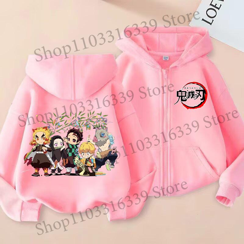 Demon Slayer Children'S Cardigan Coat Zipper Tops Boy Girls Hoodie Autumn Sweatshirt Anime Cosplay Fashion Clothing