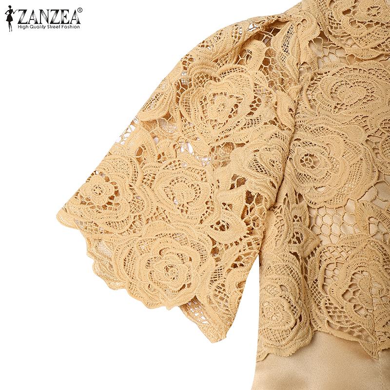 ZANZEA Vestido informal de verano de manga corta con encaje y patchwork para mujer