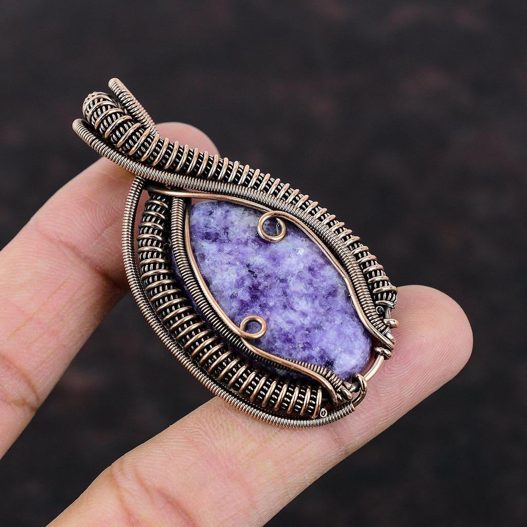 Lepidolite Pendant Copper Wire Wrapped Gemstone Pendant Lepidolite Jewelry Handmade Pendant Copper Jewelry Pendant For Mom Engagement Gifts