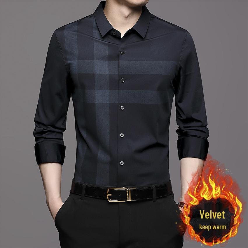 Romon Herren Maulbeerseide Langarm Nahtloses Knitterfreies Business Casual Hemd