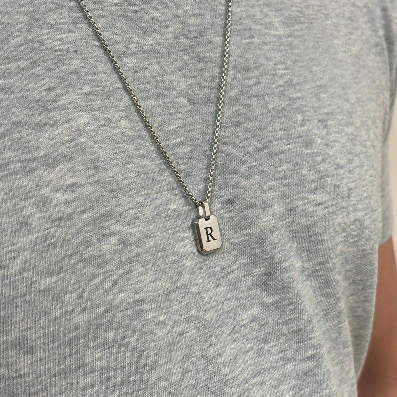 Stylish 26 Letter Necklace for Men Boys, Waterproof Stainless Steel Square Pendant Necklace, Alphabet Initial Collars, Gifts