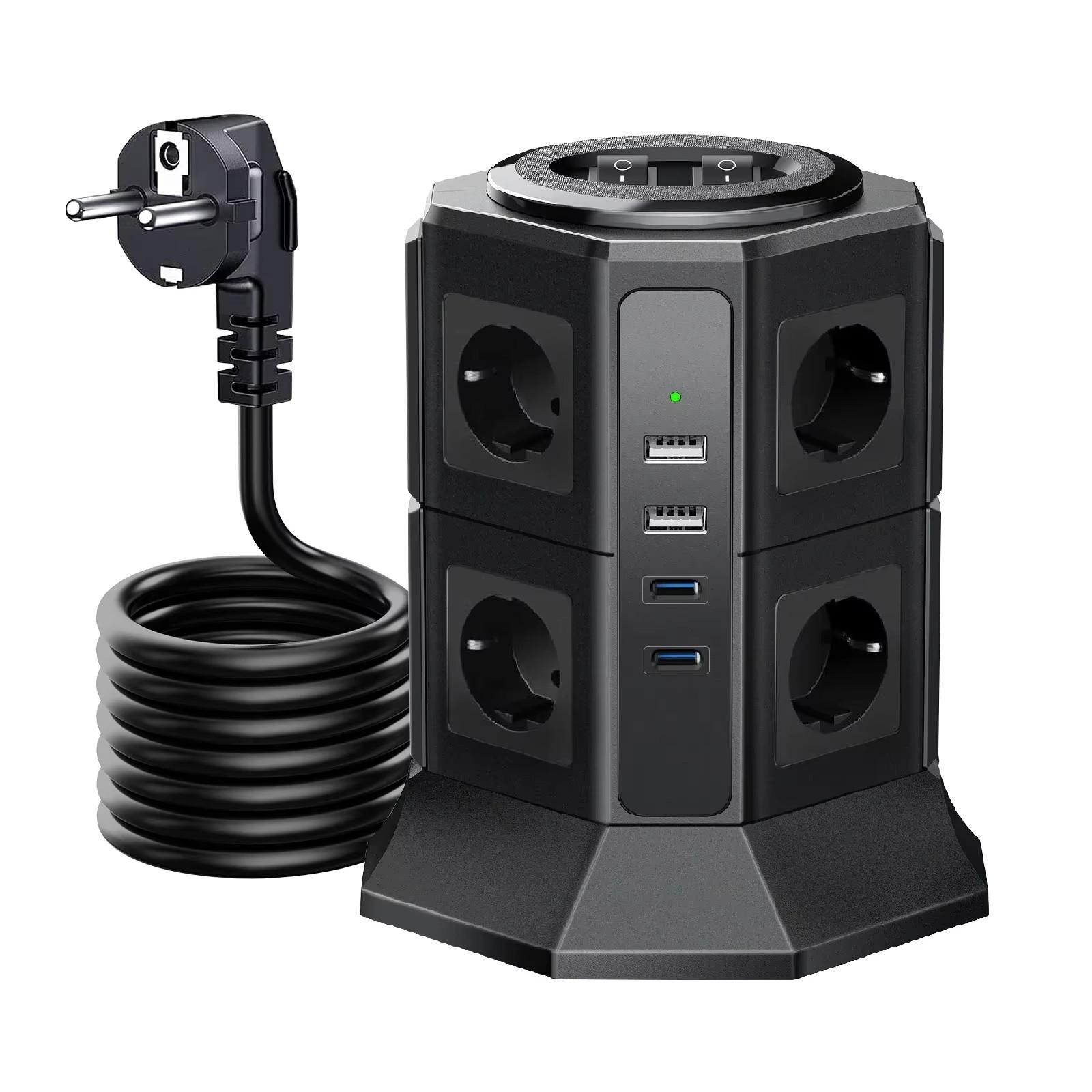 

Meler Вертикальний Подовжувач із Захистом від Перенапруги Множинні Розетки Вилка ЄС Розетка USB Type-C Швидка Зарядка Подовжувальний Кабель 2 м EU OULTES