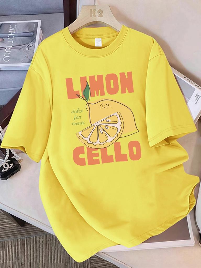 Lemon Cello Art Fruit Prints  Summer T-Shirt Women Tops O-Neck Soft Comfortable T Shirt Holiday Casual Women Clothes