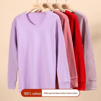Women's Autumn Cotton Round Neck Warm Shirt for Middle-Aged & Elderly