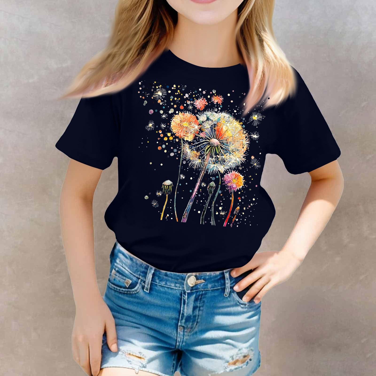 

Girls Round Neck Casual Printed Short-sleeved T-shirt Top 160