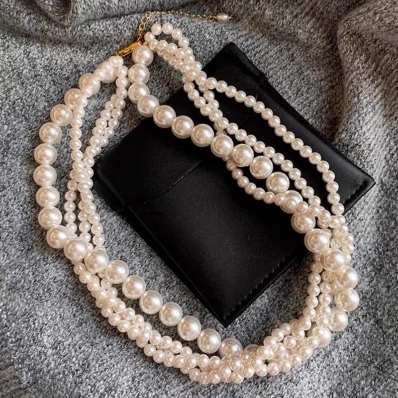 Natural Freshwater Pearl Necklace Multilayer Beaded Choker Necklace Collarbone Chain Elegant Jewelry Gift for Women Girl