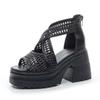 Fashion High Quality 10CM Genuine Leather Peep Toe Shoes Chunky Heels Sandals Pumps Platform Wedge Summer Fashion Ankle Booties Women