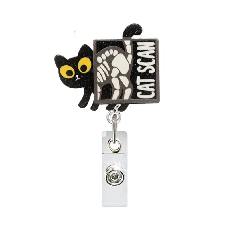 Cartoon Sequins Acrylic Badge Holder Retractable Badge Holder with Metal Pocket Clip Keychain Accessory For Nurse Doctor