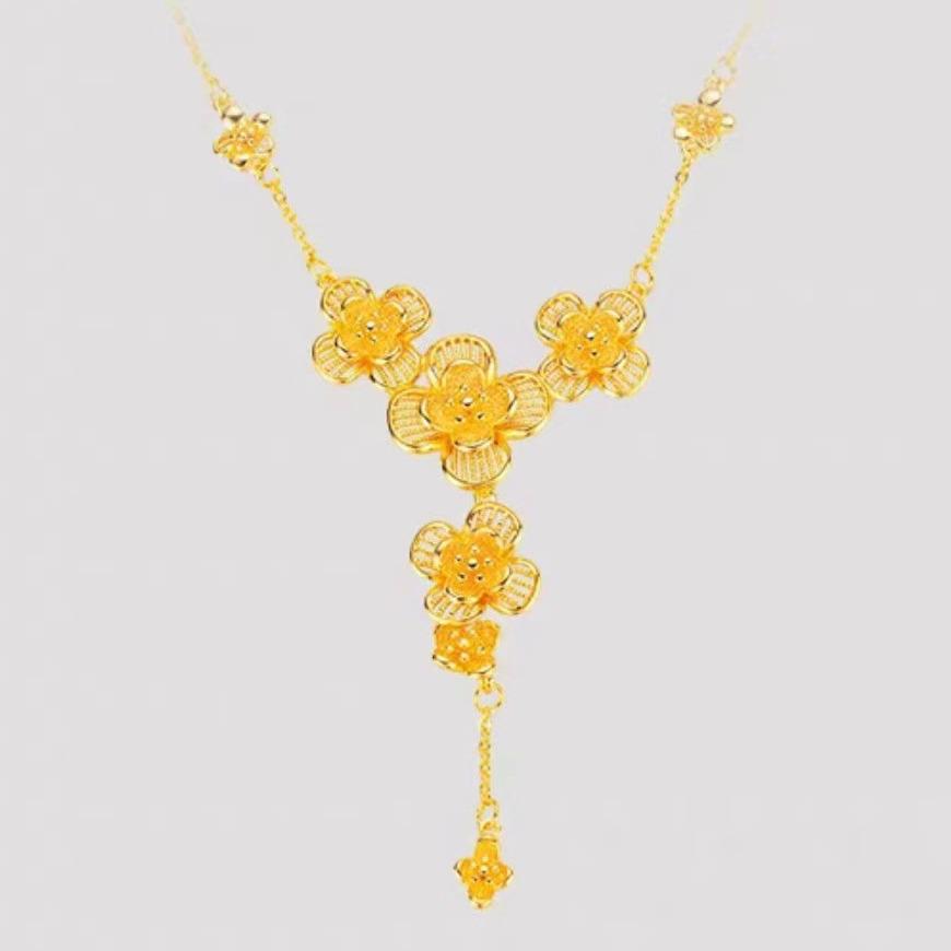 Golden Plum Blossom Necklace: Elegant Vietnamese Sand Gold with Floral Clavicle Chain Design.