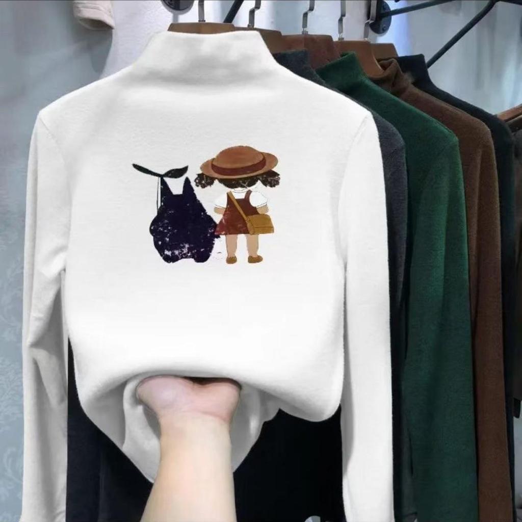 Girls' Fleece High-Neck Long Sleeve T-Shirt - Warm Autumn/Winter Base Layer for Medium & Large Kids