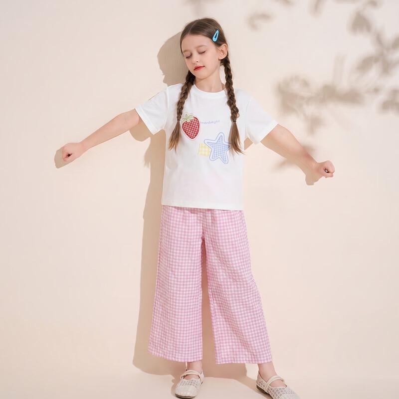 Girls' Strawberry Star T-Shirt & Pink Plaid Pants Set