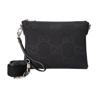 Jumbo GG Abnehmbarer Schultergurt mit Reißverschluss Leinwand Umhängetasche Schulter Crossbody Tasche Mittelgroß Herren Schwarz