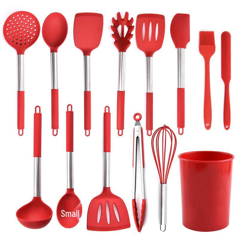 13-Piece Silicone Kitchen Utensil Set with Storage Bucket: Spatula, Slotted Spoon, Frying Spoon, Ladle