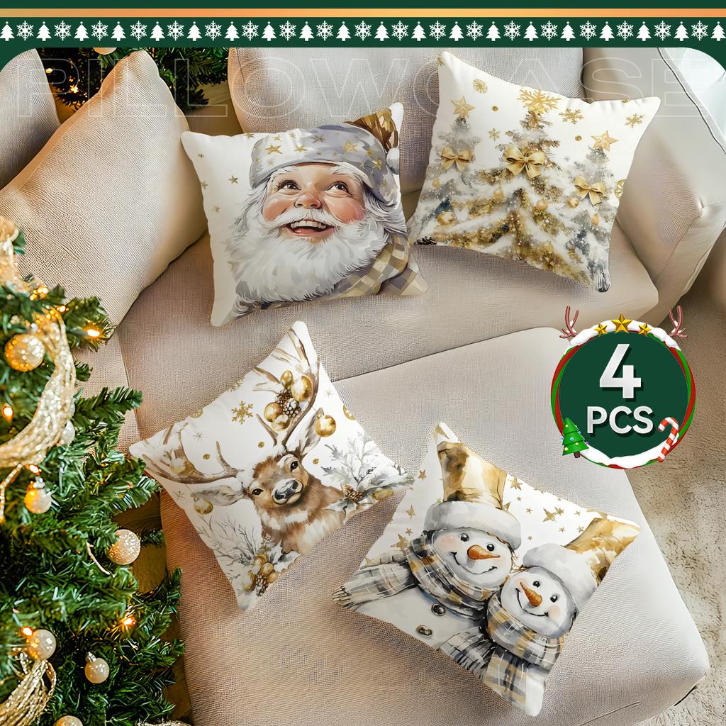 Christmas Illustration Pillowcase Bedroom Sofa Cushion Cover 100% Polyester Living Room Cushion Pillowcase Home Decor